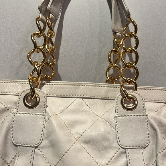 Berge Italy genuine all leather gold tone shoulder purse white zipper handbag - Picture 2 of 8